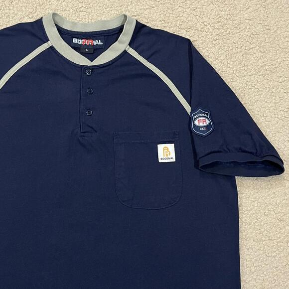 Bocomal FR Mens CAT2 Blue Short Sleeve Henley Work T Shirt Size Large - Picture 2 of 4